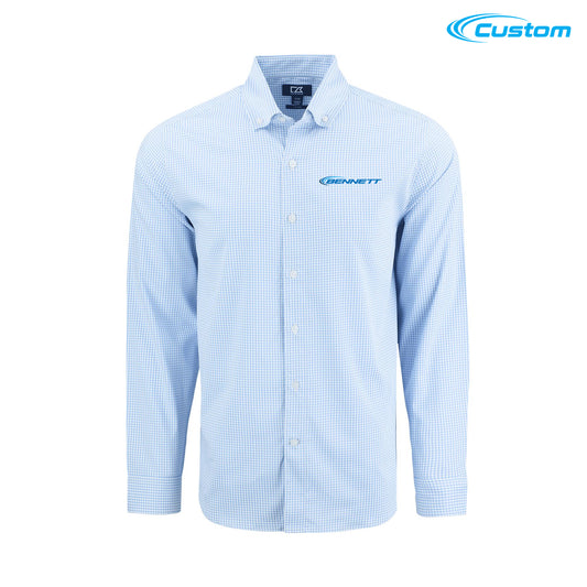 Bennett Cutter & Buck Skyline Epic Confidence Recycled Gingham Mens Long Sleeve Dress Shirt