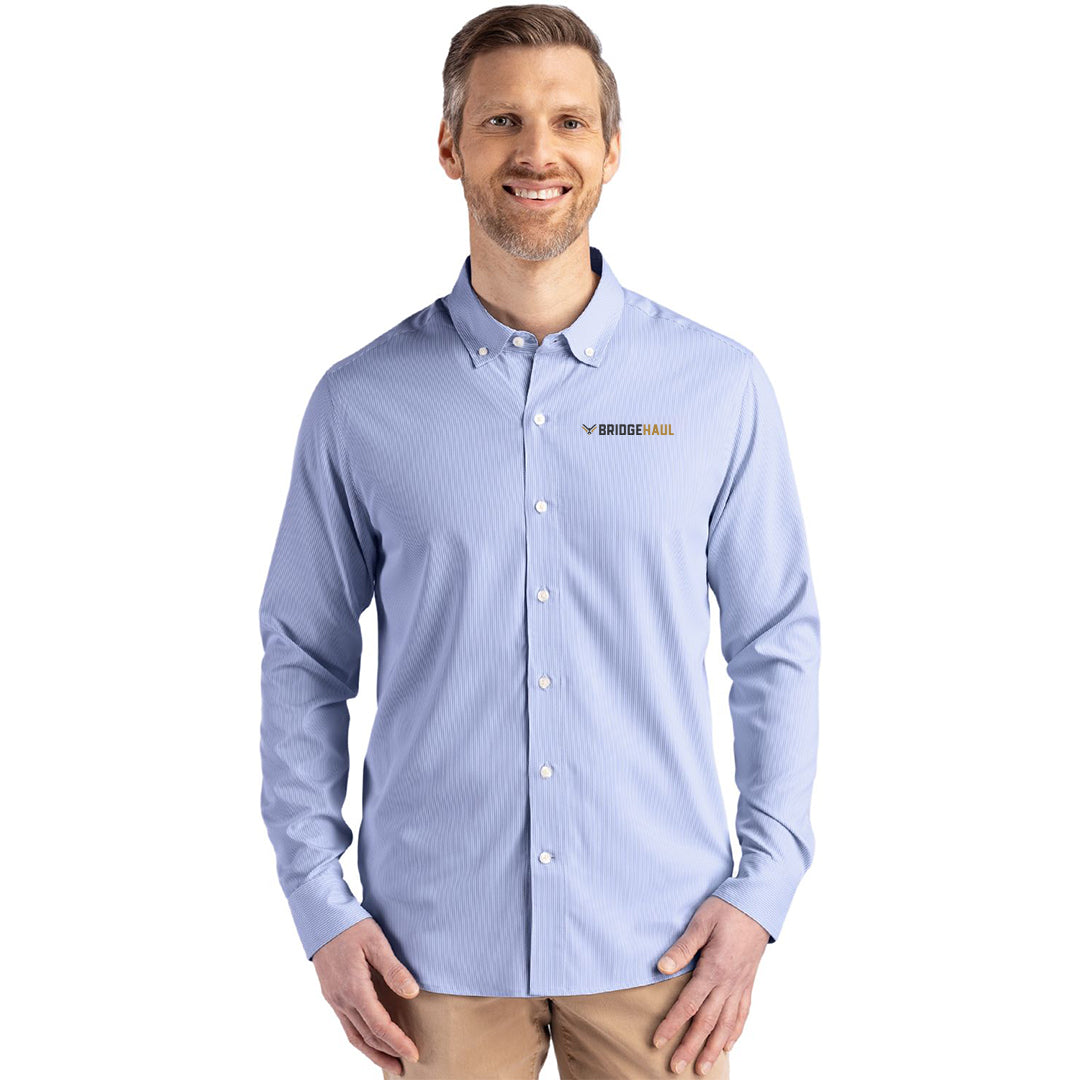 BridgeHaul Cutter & Buck Skyline Epic Confidence Recycled Pinstripe Mens Big & Tall Long Sleeve Dress Shirt