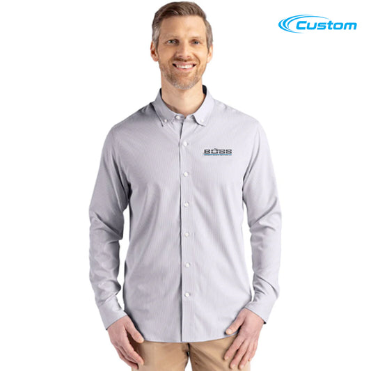 Boss Cutter & Buck Skyline Epic Confidence Recycled Pinstripe Mens Big & Tall Long Sleeve Dress Shirt