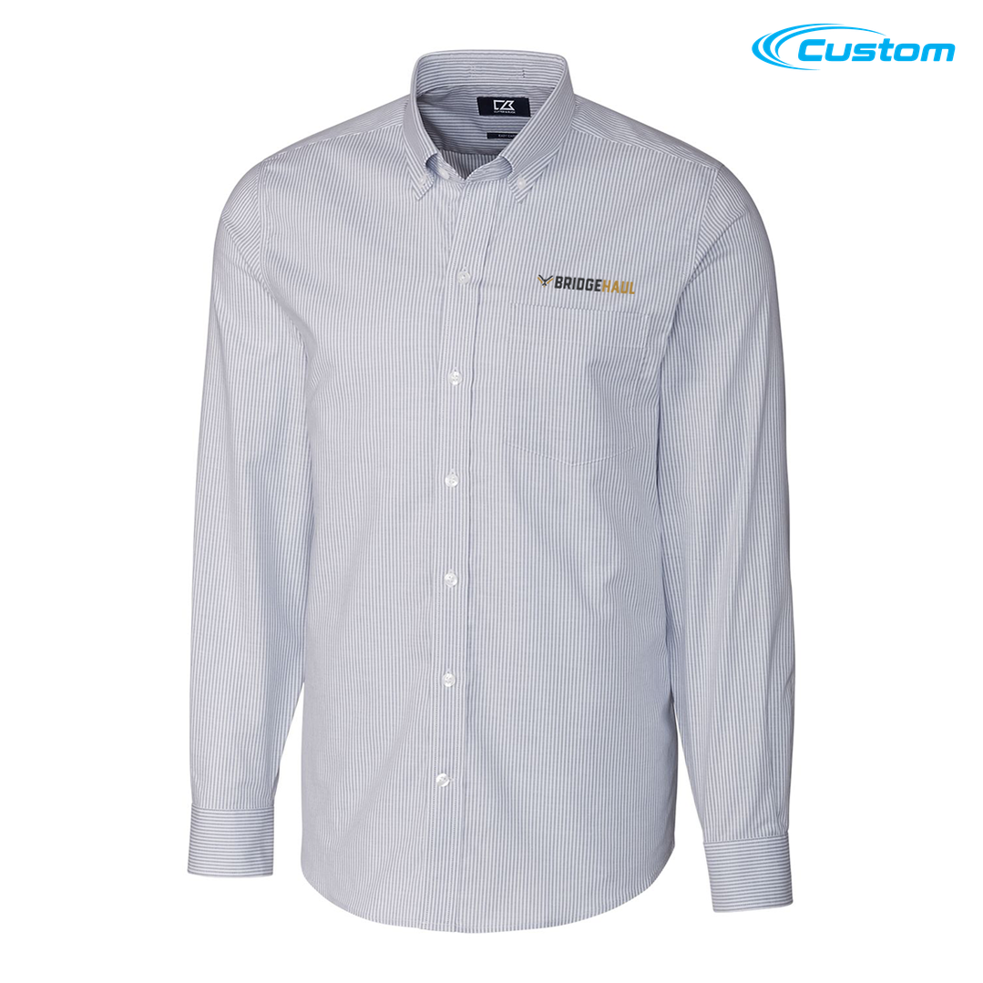 BridgeHaul Cutter & Buck Long Sleeve Tailored Fit Stretch Oxford Stripe Mens Shirt