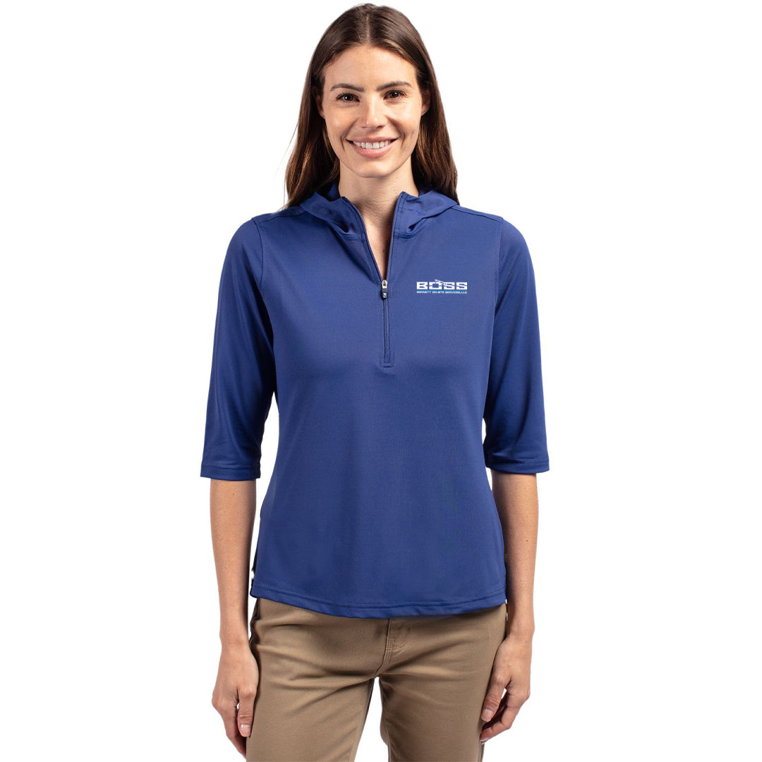 Boss Cutter & Buck Virtue Eco Pique Recycled Half Zip Pullover Womens Hoodie